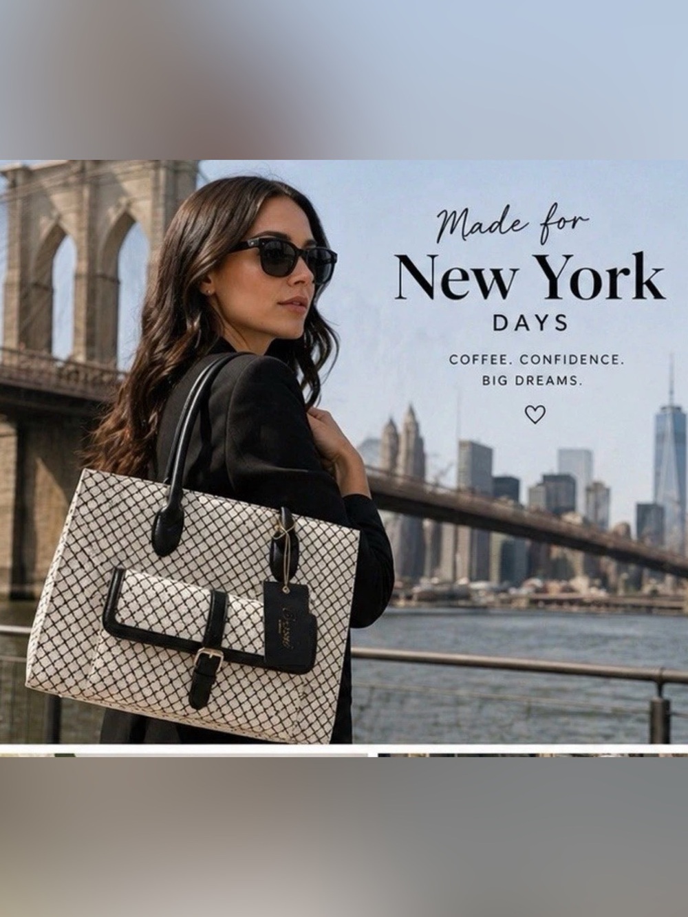 Crossi New York Ivory & Black Monogram Tote Satchel Purse NWT